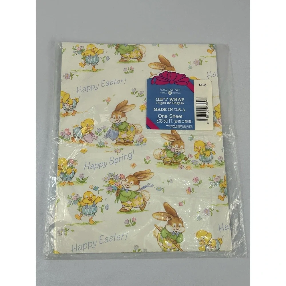 Vintage Easter Gift Wrap Sheet USA Bunny Chick Spring American Greetings NOS